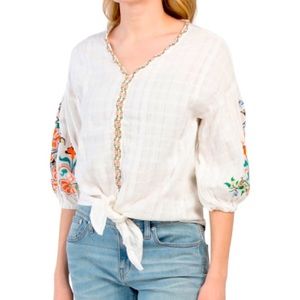 Max Studio Embroidered Tie-Front Top Women's